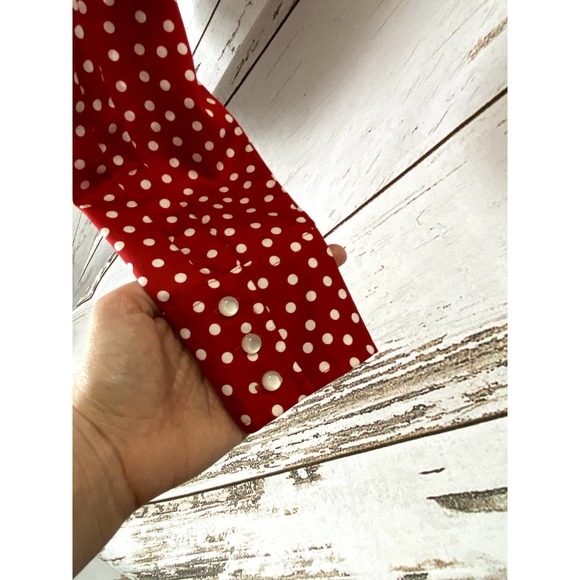 Jones New York Red And White Polka Dot Cotton Peplum Style Blouse - Picture 2 of 4